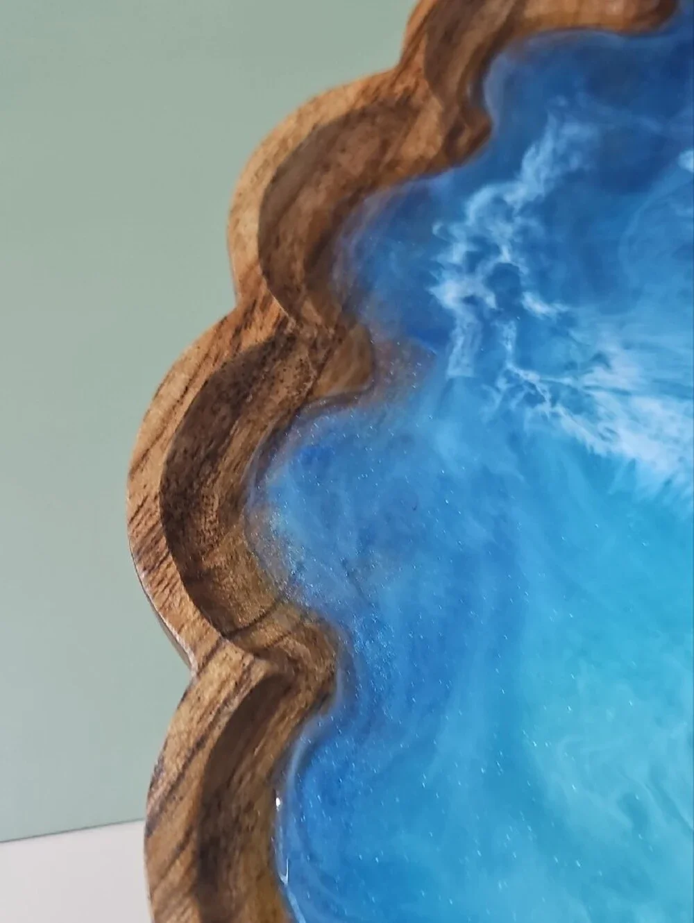 Lazy Susan Wood -Handcrafted Blue Ocean With Epoxy Resin